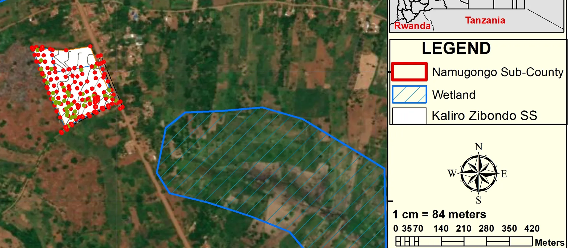 School site map layout with legend, north arrow and scale bar